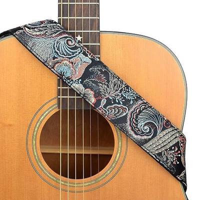 CLOUDMUSIC Guitar Strap For Acoustic Electric Embroidered Jacquard Vintage Floral Patterns(Peacock Flowers)