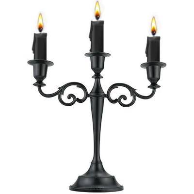 3 Metal Candelabra – Candlesticks Holder for Formal Events, Wedding, Church, Holiday Décor, Halloween – Taper Candle Holder Stand Centerpiece Elegant Decoration Piece for Table,Pure Black