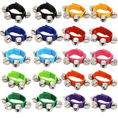 Foraineam 20 PCS 10 Colors Wrist Bells Bracelets Ankle Jingle Bell Band Party Favors Wristband Musical Tambourine Rhythm Percussion Instrument