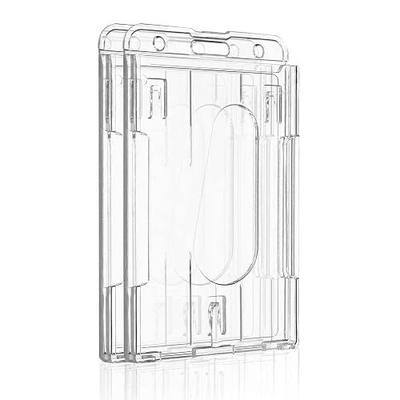 Pawfly 2 Pack Vertical 2-Card Badge Holders for Office School IDs | Rigid transparent PC case holds 2 cards vertically thumb slot allows easy card removal for office, school and access IDs