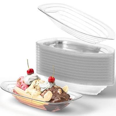 Super Fun Recyclable Banana Split Boats 50Pk. Best Long 12Oz Disposable Ice Cream Sundae Bowls. Perfect Plastic Sunday Cups for Social or Kids Birthday Party. Great Clear Boat for Carnivals