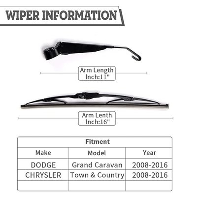 Rear Wiper Arm & Blade Kit,Exact-Fit Replacement for 2008-2019 Dodge Grand Caravan,Chrysler Town & Country,OEM-Style Fit,Easy Install in Minutes,Complete Hardware Included (Cap/Nut),Streak-Free