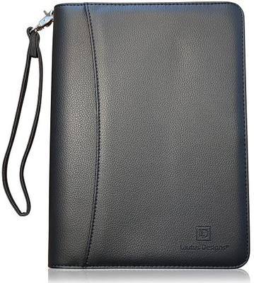 Zippered Portfolio Binder with Junior Legal 5x8 Notepad - Matt Black PU Faux Leather Business Padfolio Organizer Folder with 8 Inch Tablet Sleeve & Gift Box by Lautus Designs