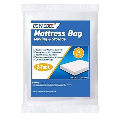 2PK Mattress Bags for Moving, Plastic King Mattress Cover for Moving, Large Waterproof Heavy Duty Mattresses Bag, 6 Mil