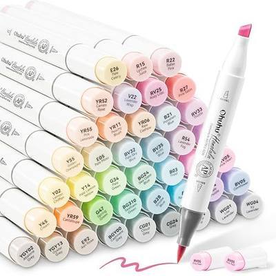 Ohuhu Pastel Alcohol Brush Markers- 48 Colors of Honolulu Sweetness - AP Certificated -Alcohol Based Double Tipped Art Marker Set for Artist Adults Coloring Illustration- Brush & Chisel - Refillable | AP Certified Refillable Art Marker, Dual Tips Alcohol-based for Artist Beginner Adult Drawing Illus