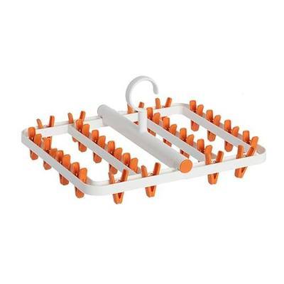 Clothespin Rack Foldable Clip Hangers 360° Rotatable Hook Hanger for Drying Towels Handkerchiefs Hat Scarf Bras Socks Underwear Diapers Pants,Orange