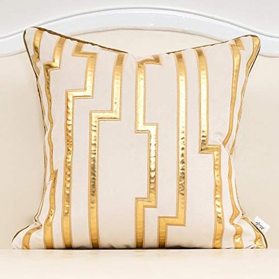 Alerfa Gold Leather Striped Black Throw Pillow Cover 18x18 Inch, Geometric Luxury Decorative Embroidered Velvet Pillow Cover for Couch Living Room Bedroom