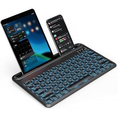 seenda Backlit Multi-Device Bluetooth Keyboard, Rechargeable Illuminated Wireless Keyboard for iPad Pro, iPad Air/Mini Android Mac OS Windows Phones Tablet Black (Black Backlit Keyboard)