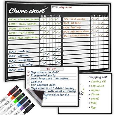 JJPRO Magnetic Chore Chart Set for Fridge– Used for Multiple Kids-Chore Whiteboard,Dry Erase Chore Chart for Kids,Adults&Family,Two Bonus Dry Erase Pad/Grocery Boards
