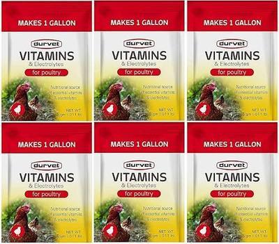 Durvet 6 Pack of Vitamins and Electrolytes for Poultry, 5 Grams, Makes 6 Gallons