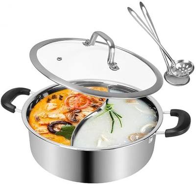 Hot Pot with Divider, 11“ Stainless Steel Chinese Shabu Shabu Pot at Home