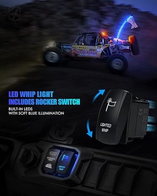 Xprite 4FT Blue LED Spiral Whip Lights, 2PCS Safety Warning Flexible Whips Pole Lighted Antenna w/U.S. Flag for Side by Side Buggy Dunes Off-Road UTV ATV Yamaha Polaris RZR Can-Am 4X4 Trophy Trucks