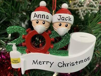 2020 Quarantine Personalized Ornaments Survivor Family of 2 with Face Masks Resin Christmas Hanging Ornament with Free Marker (Family of 2)