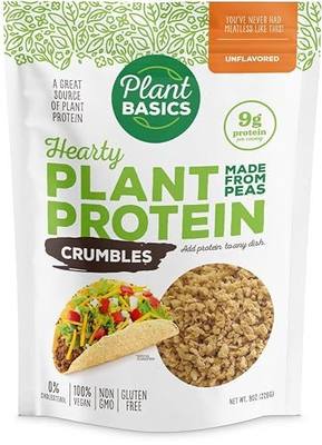 Plant Basics - Hearty Plant Protein - Unflavored Crumbles, 8 oz, Made from Peas, Non-GMO, Gluten Free, Low Fat, Low Sodium, Vegan, Meat Substitute