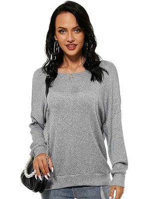 Women Long Sleeve Round Neck V Criss Cross Backless Sweater Loose Fit Pullover Jumper Tops