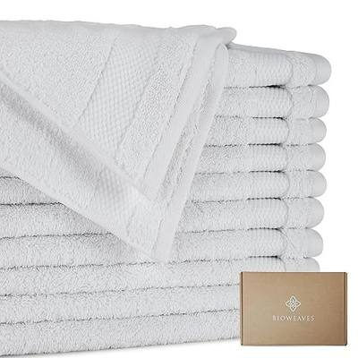 BIOWEAVES 100% Organic Cotton 700 GSM Plush Washcloths 13" x 13" GOTS Certified - White, Pack of 12