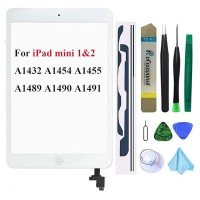 Dedia Touch Screen Replacement for iPad Mini 1 / iPad Mini2 7.9 Inch,A1432 A1454 A1455 A1489 A1490 Digitizer Glass Assembly with Home Button+Cameral Holder+Pre-Installed Adhesive + Tool Kit(White)