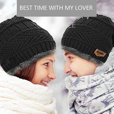 Winter Men Beanie Hat Scarf Set for Women Warm Knit Hats Skull Cap with Thick Fleece Lined