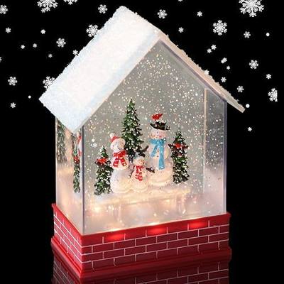 Eldnacele Snowman Christmas House Musical Snow Globe Lantern with Timer | Battery Operated USB Powered, Spinning Water Swirling Glitter Lighted Lamp, Holiday Indoor Decor Xmas Gifts, USB Included