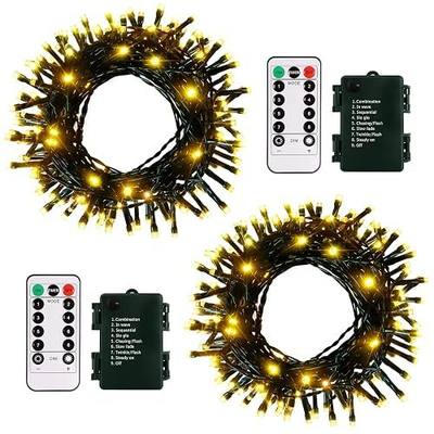 2Pack Battery String Lights 16.4ft 50LED Christmas Remote Wreath Light | Outdoor Christmas Tree String Lights with Remote Dimmable Timer 8 Lights Modes,Warm White