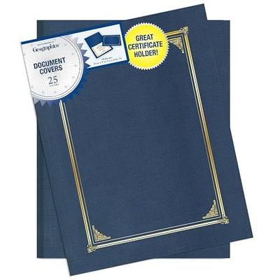 Geographics Classic Linen Certificate/Document Covers - Navy Blue, 25 Pack - 12.5 x 9.75 in