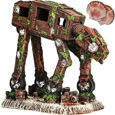 Fish Tank Decorations, Multi Design Optional, Resin Aquarium Ornament, Creative Betta Fish Hide Cave for Aquarium Decorations, Wine Barrel,Robot Dog, Wood House, Castle, HobbitOr More
