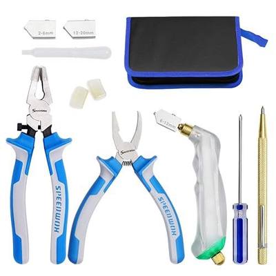 SPEEDWOX 12PCS Heavy Duty Glass Running Pliers Breaker Grozer Pliers Set | Glass Cutting Tool Kit, Oil Feed Glass Cutter with 3 Size Cutter Head, Oil Dropper, Screwdriver, Engraved Pen, Zipper Bag