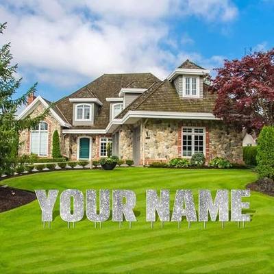 VictoryStore Custom Yard Letters - Pick and Pack Yard Words,Custom Name Yard Letters,8 Characters Max,Includes Stakes (Silver Sparkle 13470)