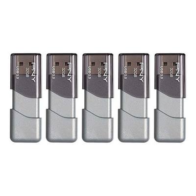 PNY 32GB Turbo Attache 3 USB 3.0 Flash Drive, Grey (Pack of 5)