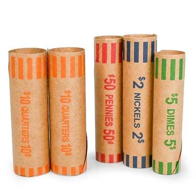 NATURALABEL 80 PCS Assorted Preformed Coin Rolls Wrappers for Quarters, Pennies, Nickels, Dimes
