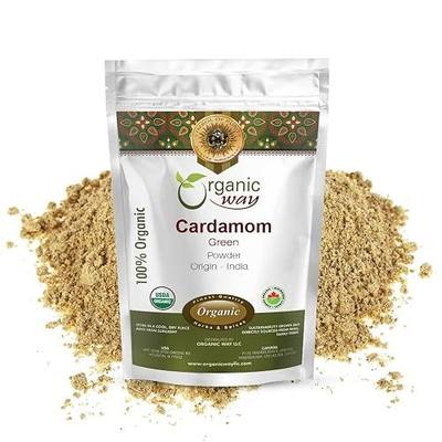 Organic Way Green Cardamom/Elaichi Powder (Elettaria cardamomum) - Kosher & USDA Certified | Non-GMO & Gluten Free | Resealable Bag | Adds Flavour & Aroma | 100% Raw from India (1/4LBS / 4Oz.)