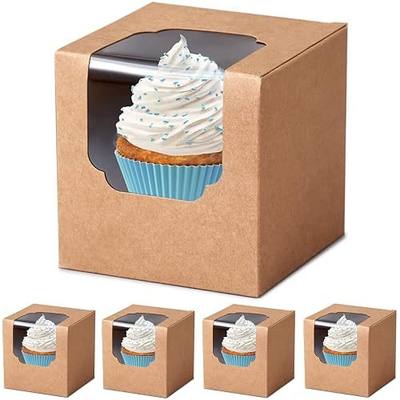 Kraft Cupcake Boxes Individual 60 Pcs with Inserts, Cocoa Bomb Packaing Single Brown Cupcake Containers Paper 3.5" Holders for Cookies, Pastries,Wedding Baby Shower Birthday Graduation