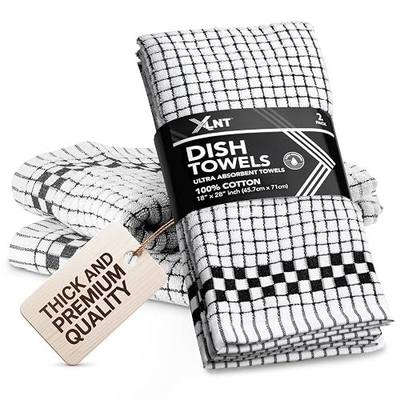XLNT Highly Absorbent Kitchen Dish Towels 100% Cotton 18x28 inch – Ultra-Thick Dishcloths – Premium Weave for Drying & Cleaning – Soft, Durable & Lint-Free – Pack of 2 Black