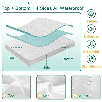 Bedecor King Mattress Protector Zippered for 7"-9" Mattress,Soft Cotton Terry 6-Sided Waterproof Mattress Encasement Cover Breathable Noiseless Washable