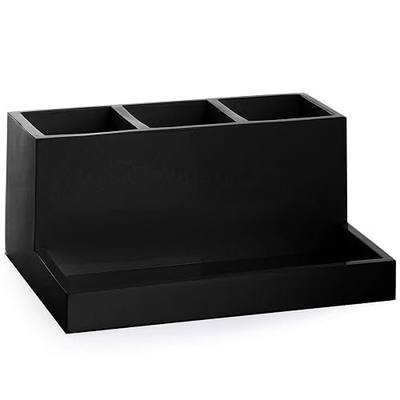 BINO Multi Purpose 3 Compartment Organizer with Tray - Makeup Brush Holder and Toothbrush Holder - Marble Bathroom Accessories (Matte Black)