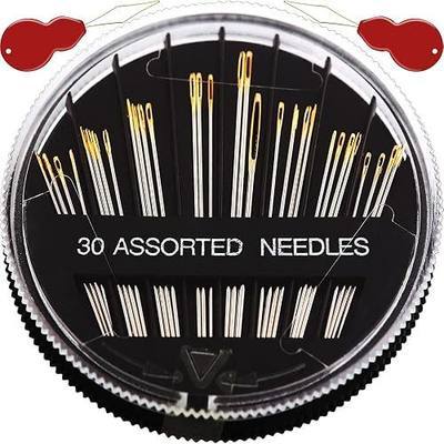 Premium 30/60 Pack Sewing Needles for Hand Sewing Repair with 2 Threaders, 6 Sizes Assorted Large Eye Stitching Needles for Embroidery and Handsewing