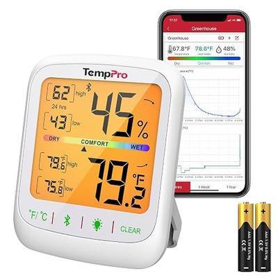 TempPro TempAir Bluetooth Hygrometer Thermometer with Large Backlit LCD | 260 ft Wireless Remote Temperature and Humidity Monitor, Indoor Room Thermometer and Humidity Gauge with Max Min Records
