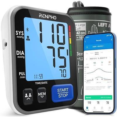 RENPHO Smart Blood Pressure Monitor, Wide Cuff, Data Storage, Bluetooth | BP Machine with Wide Range Cuff for Large Size for All Arm Sizes, Multi-User, Family Supplies, Home Use, FSA Eligible HSA
