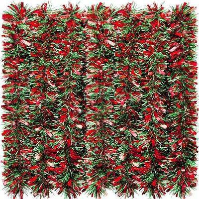 WILLBOND Christmas Tinsel Garland Xmas Metallic Tinsel Twist Garland Glitter Christmas Tree Hanging Wreath Decor for Staircase Railing Banister Indoor Outdoor Ornament(Red Green,26.2 ft)