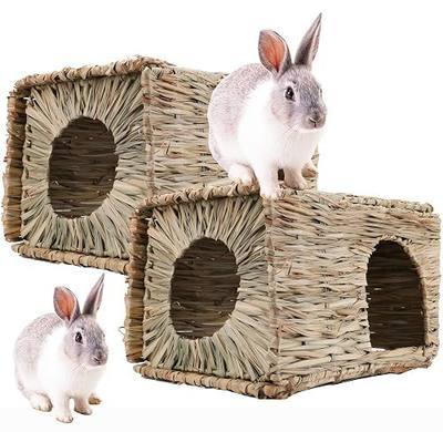 WUWEOT 2 Pack Large Grass Bunny House, Foldable Rabbit Hut, Play Hideaway Bed Hay Mat Chew Toy for Rabbit, Guinea Pigs, Gerbils, Hamster and Small Animals, 11"x8"x8"