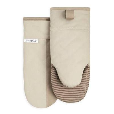 KitchenAid Beacon Two-Tone Non-Slip Oven Mitt Set, Milkshake Tan/Beige, 5.75"x13", 2 Piece