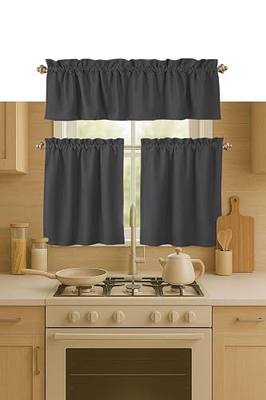 3 Piece Window Curtain Set, 100% Cotton, 2 Tiers 26x36 Inch & 1 Valance 54x18 Inch, Semi Sheer, Rod Pocket, Short Curtains for Kitchen, Café, Living Room, Bathroom, Bedroom, Grey