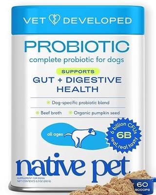 Native Pet Probiotics for Dogs – Dog Probiotic Powder for Gut & Digestive Health, Vet-Formulated 6B CFUs Dog-Specific Probiotic Strains, Supports Stool Quality & Diet Transitions – 60 Scoops
