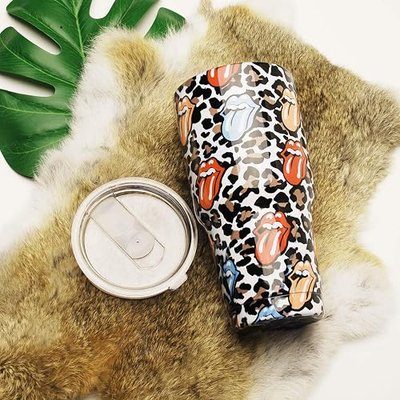 30 oz Stainless Steel Tumbler with Splash-Proof Lid,Double Wall Vacuum Insulated Cup Ice Coffee Mug for Car Office,Handmade pattern,Blue/Pink Leopard (LIP)