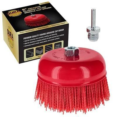 Dura-Gold 6" Abrasive Filament Nylon Bristle Cup Brush - 5/8" 11 Thread, 1/4" Hex Drill Shank Arbor, Coarse Grit Angle Grinder Brush for Truck Bed Liner Surface Prep, Sanding, Rust & Paint Removal