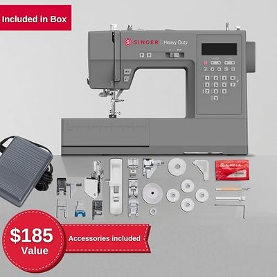 SINGER® 6700C Heavy Duty Computerized Machine with Accessory Kit | 411 stitch applications, lettering, touch button stitch selection, 1100 stitches/min,1-step buttonhole, LCD screen, LED light