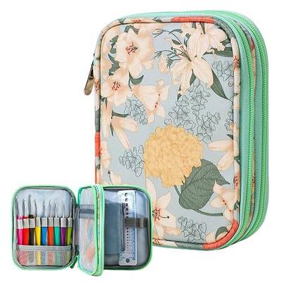 Crochet Hook Case, Zipper Storage Organizer Bag with Web Pockets for Crochet Needles/Knitting Accessories/Crochet Hook Kit Tools, Lightweight, Easy to Hold
