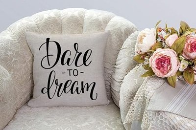 SSOIU Dare to Dream Inspiration Quote Decoration Cotton Linen Home Decorative Throw Pillow Case Cushion Cover for Sofa Couch, 18" x 18"