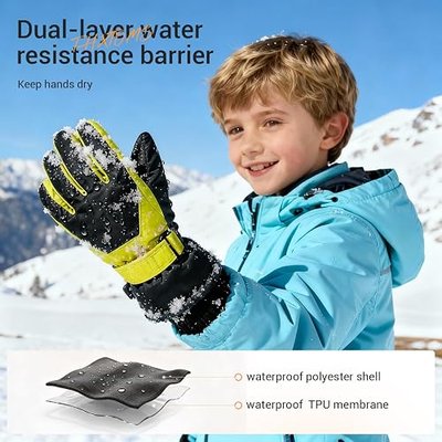 ThxToms Kids Winter Gloves Waterproof Ski Snow Gloves for Boys & Girls Cold Weather Outdoor Sports Snowboard Bicycle for 4-14 Years Old
