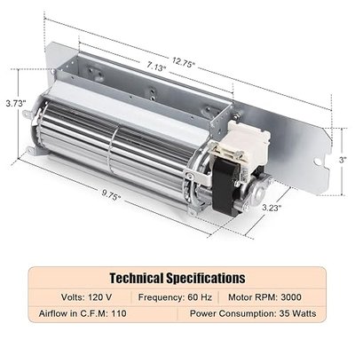 Criditpid GZ550-1KT GZ552 Blower Fan Kit for Napoleon & Continental Fireplaces, GZ550 Fireplace Blower Fan Kit for Napoleon GD36NTR BGD36NTR BGD36, Continental BCDV36NTR BCDV36 CDV36NTR, Rotom HB-RB58
